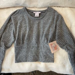 Lark+Grey Long Sleeve Cropped Ribbed Sweater - Size Small.